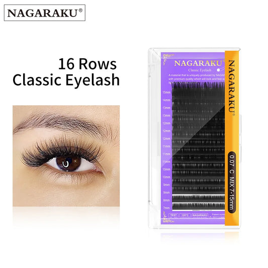 16Rows Classic Individual Eyelash Extension Lashes Matte Black Professional Soft Natural