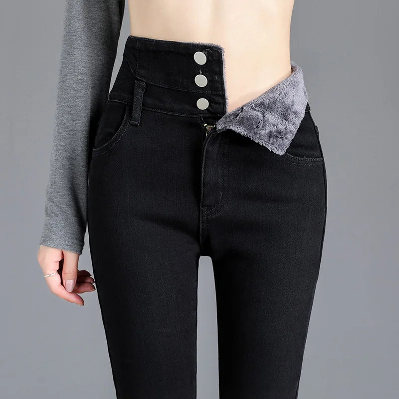 Thick Fleece High-waist Warm Skinny Jeans