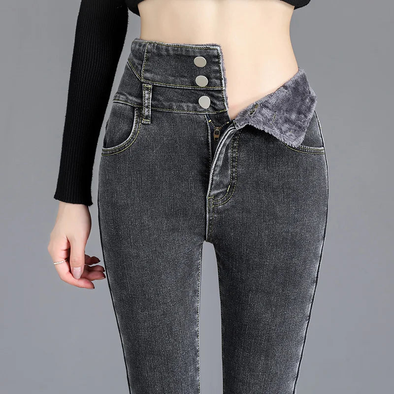 Thick Fleece High-waist Warm Skinny Jeans