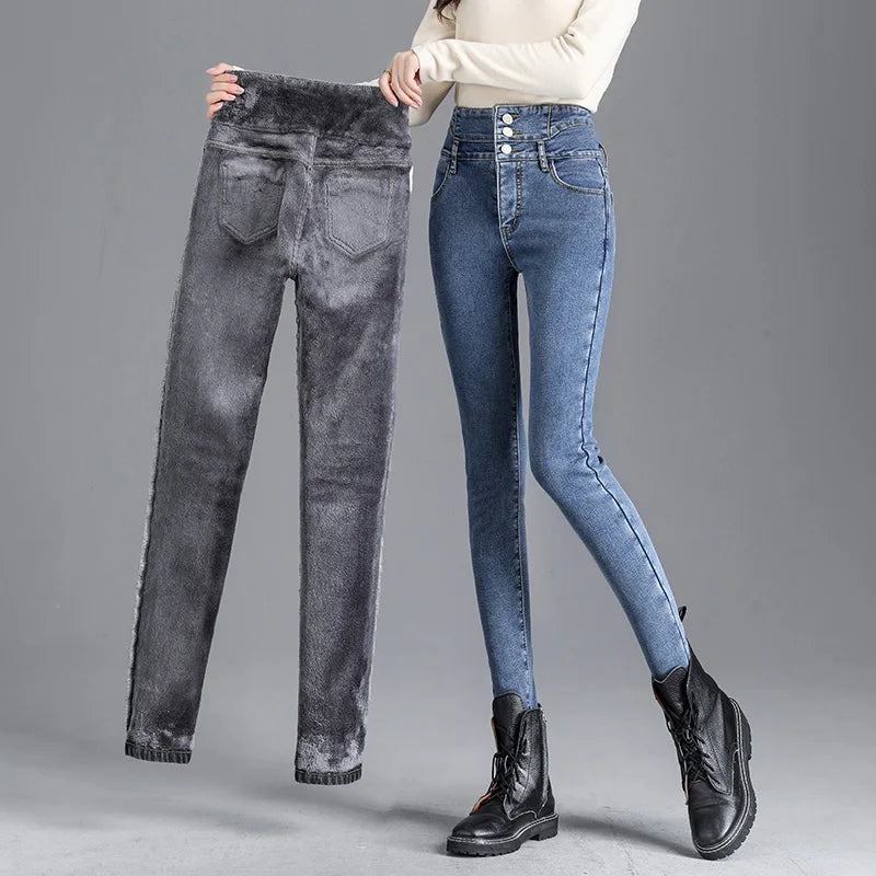 Thick Fleece High-waist Warm Skinny Jeans