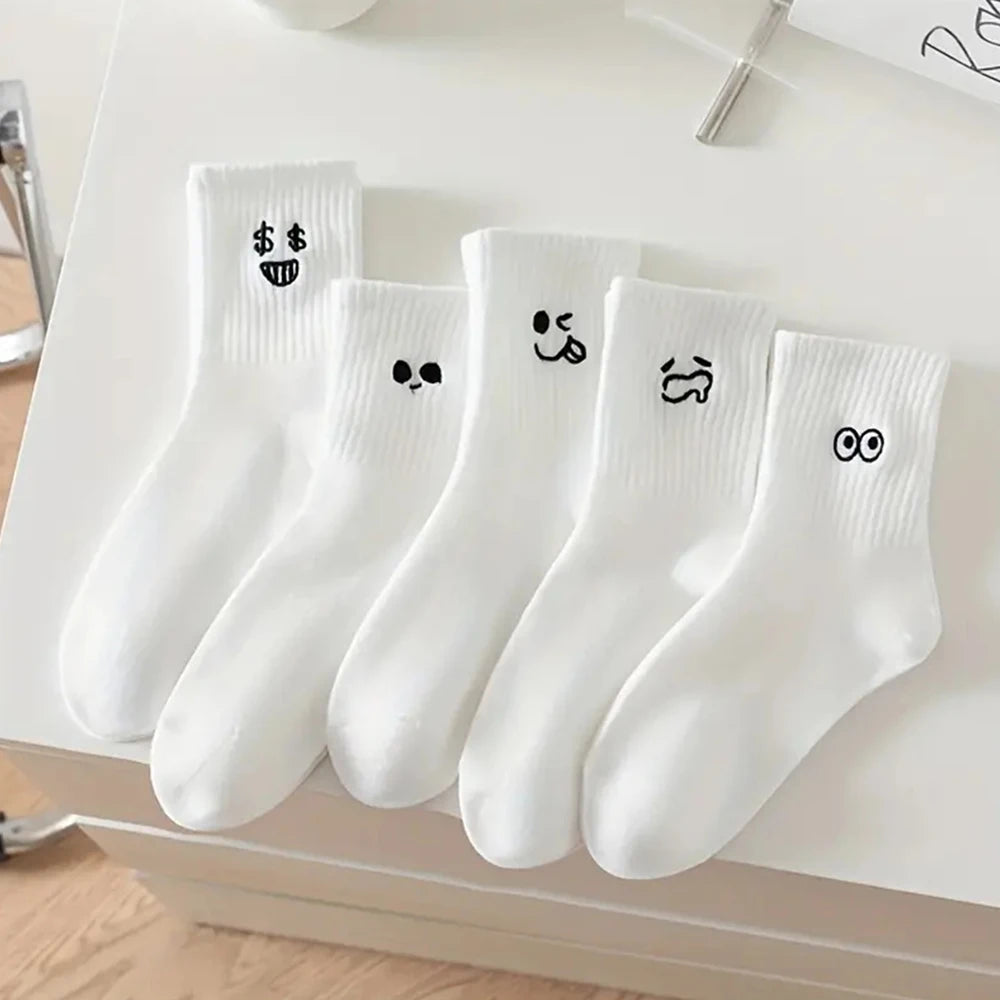 5/10 Pairs Women Cartoon Socks Round Mid Tube Fashionable