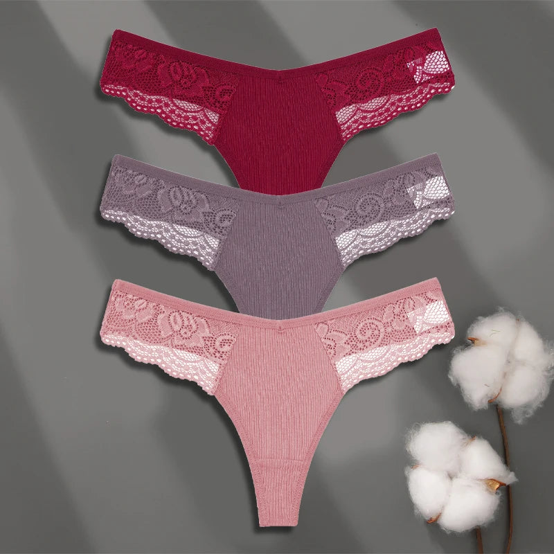 3Pcs Women's Cotton Underwear-Sexy Solid Color Low Waist