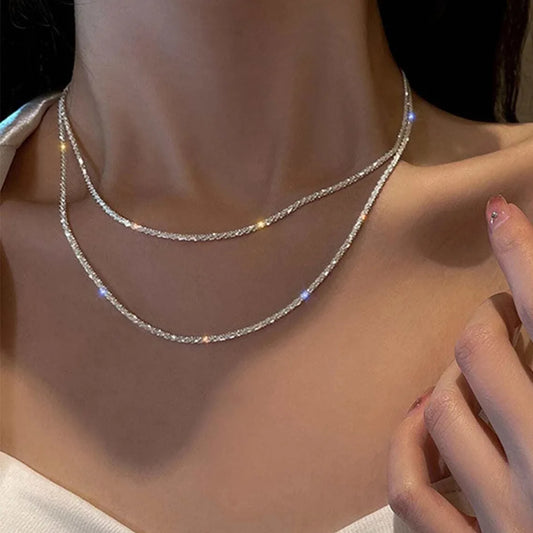 Silver Color Sparkling Necklace For Women- Jewelry Accessories