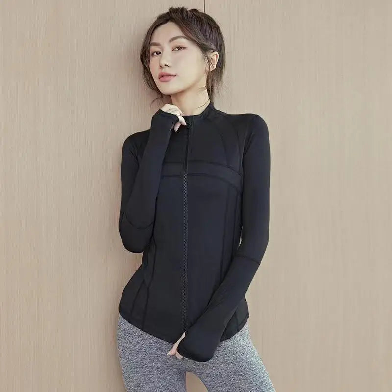 Long Sleeve Sports Jacket Women Zip Fitness