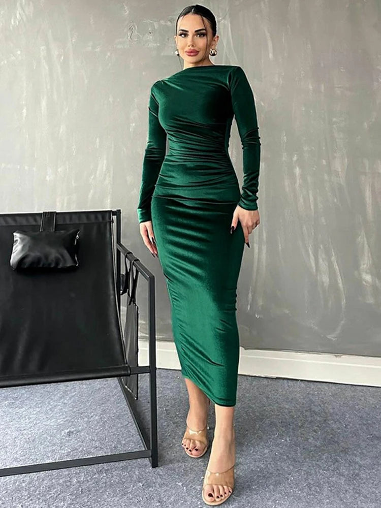 Velvet Long Sleeve Midi Dress