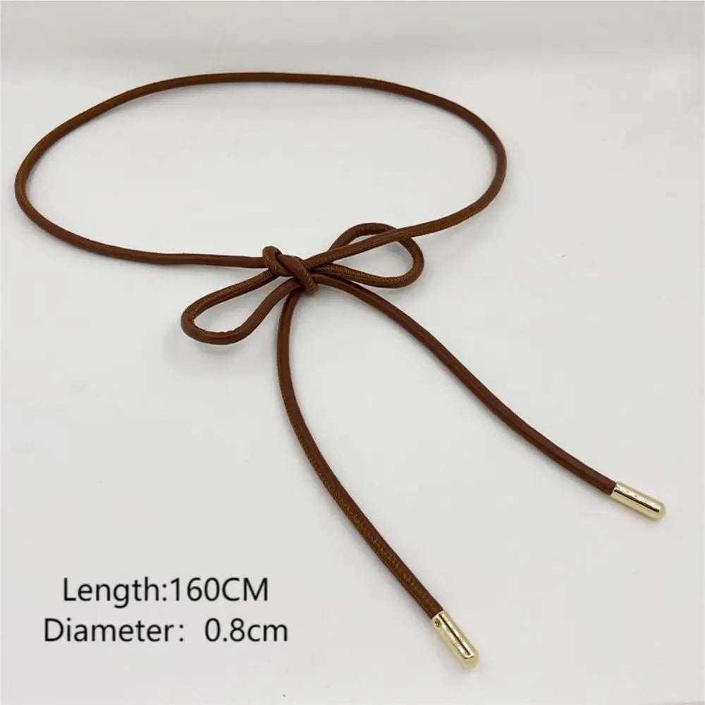 New Round Leather Rope Thin Belt Women Fashion Decorative Knotted Waist Rope Skirt Decorative Coat Sweater Strap