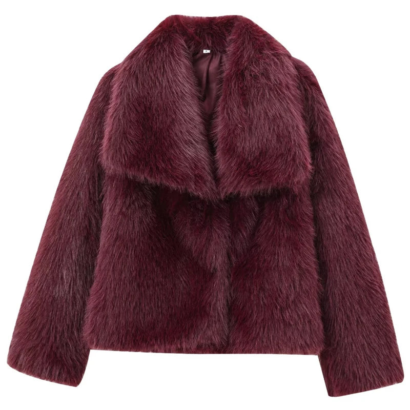 Women's Fur Coat Burgundy Bomber Jacket