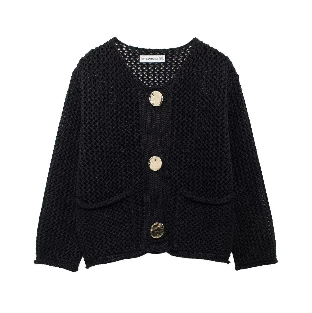 TRAF Autumn Winter Knitted Cardigans  Casual Button Long Sleeve