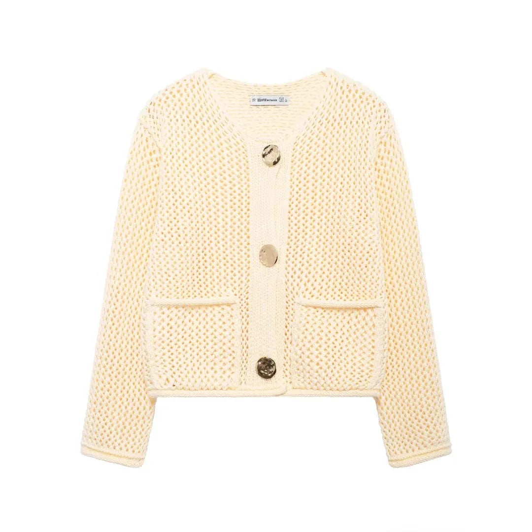 TRAF Autumn Winter Knitted Cardigans  Casual Button Long Sleeve