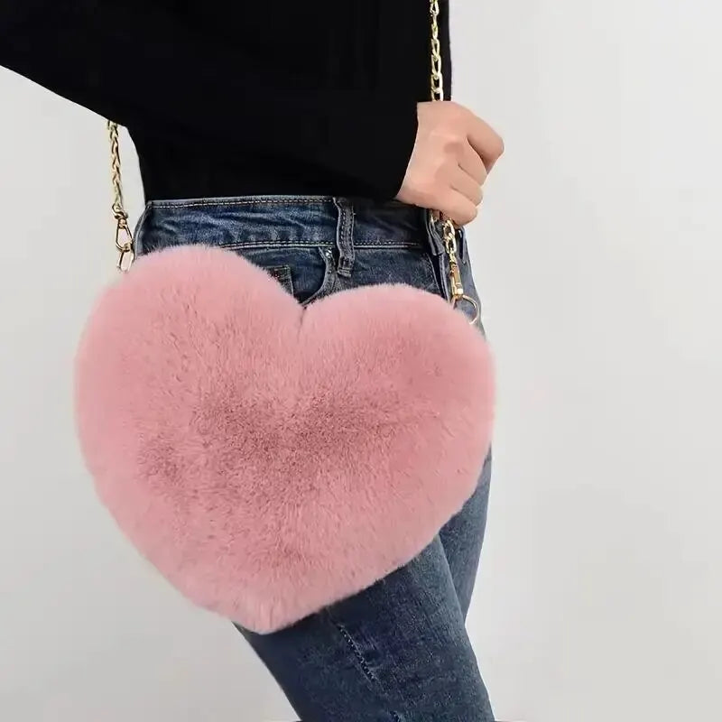 Heart Shaped Fluffy Shoulder Bag Fashion  for womens