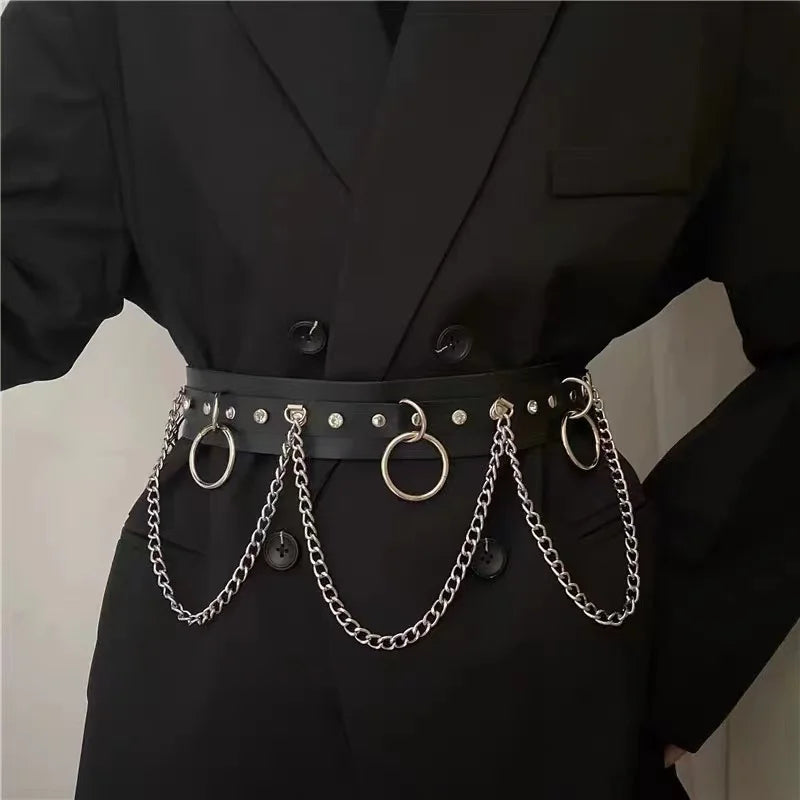 Moon Pendant Chain Fringe Goth Belt