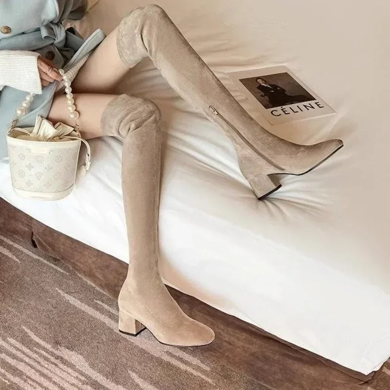 Elastic Long Faux Suede Boots Woman Over-the-knee Boots