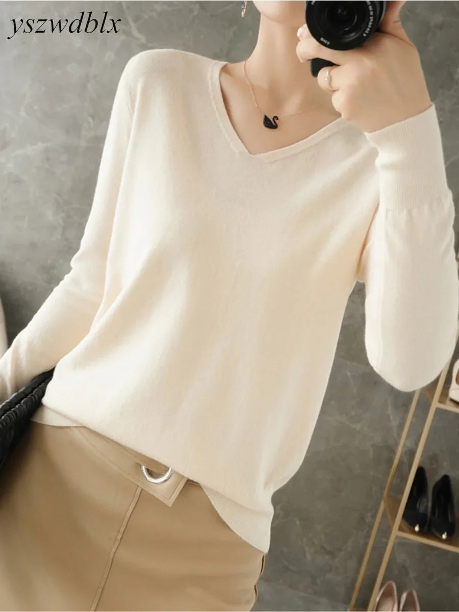 V-neck Sweaters Knitted Pullovers