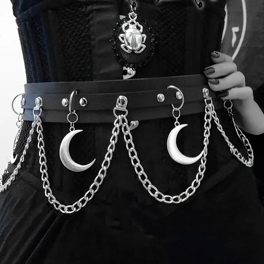 Moon Pendant Chain Fringe Goth Belt