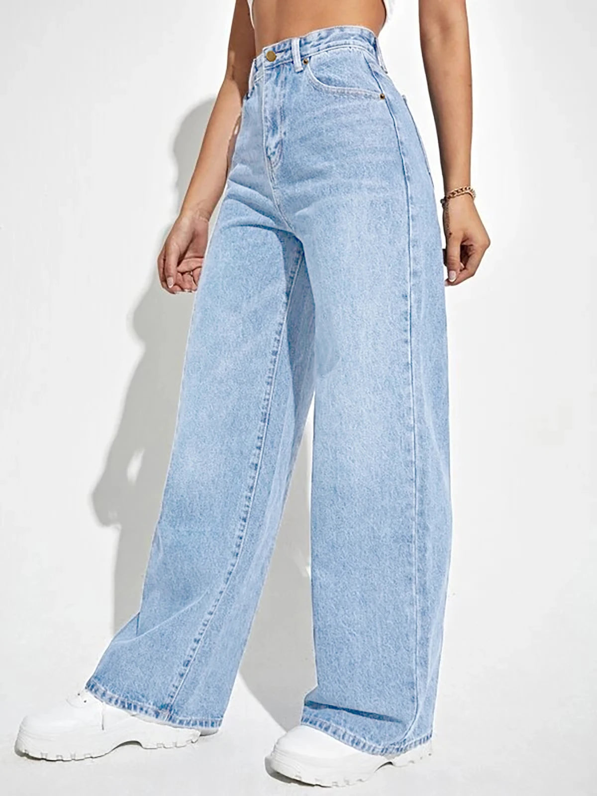 wide leg pants slimming high waist all-match jeans for women