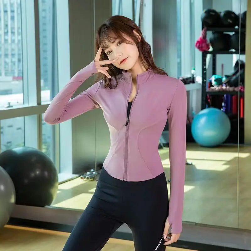 Long Sleeve Sports Jacket Women Zip Fitness