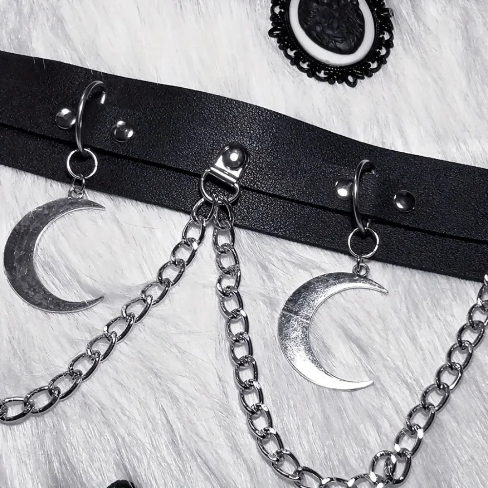 Moon Pendant Chain Fringe Goth Belt