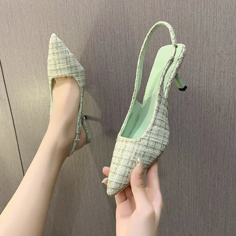 Sea Salt Blue Pointed High Heel Sandals for Women Back Hollow Half Headed Single Shoes Fashion Versatile Casual Shoes