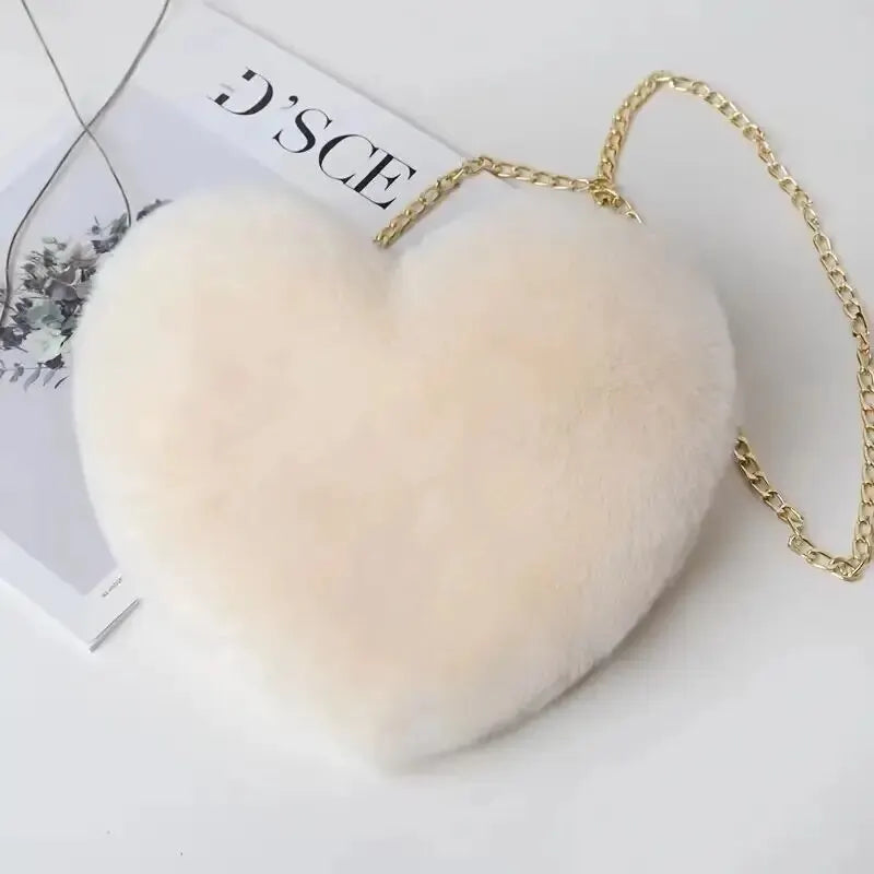 Heart Shaped Fluffy Shoulder Bag Fashion  for womens