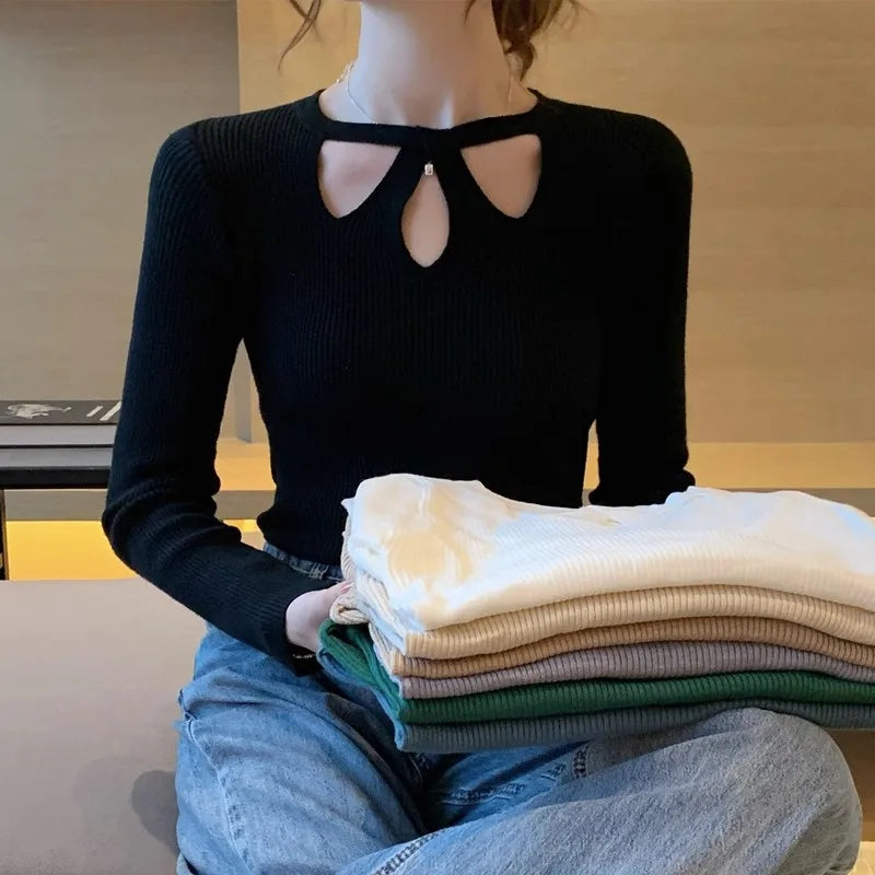 Sexy Women Sweater O-neck Knitted Tops Pullover Slim