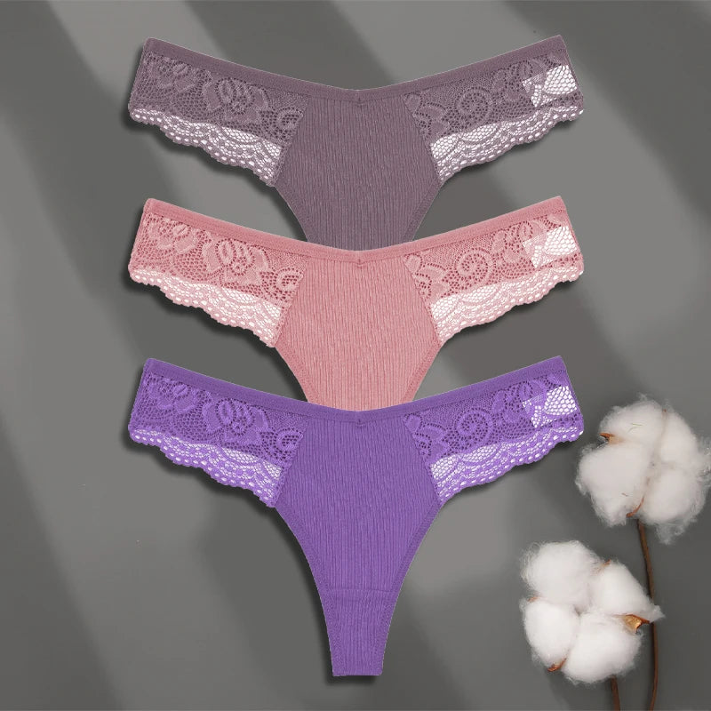 3Pcs Women's Cotton Underwear-Sexy Solid Color Low Waist