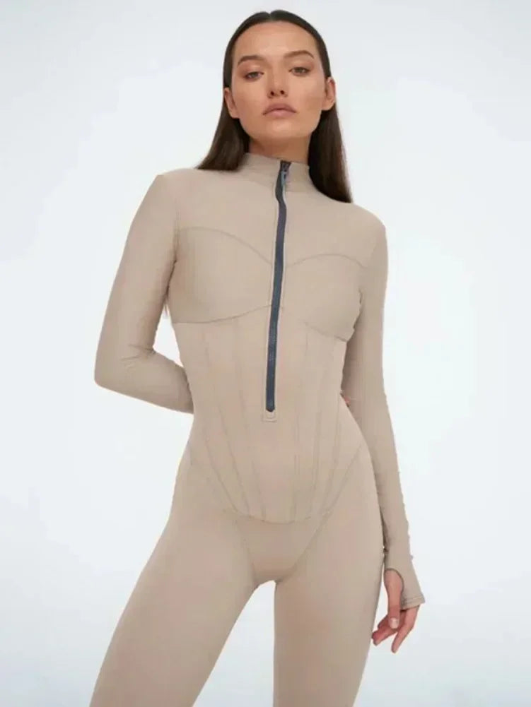 Sexy Elegant Women’s Zip-up O-neck Long Sleeve Jumpsuit