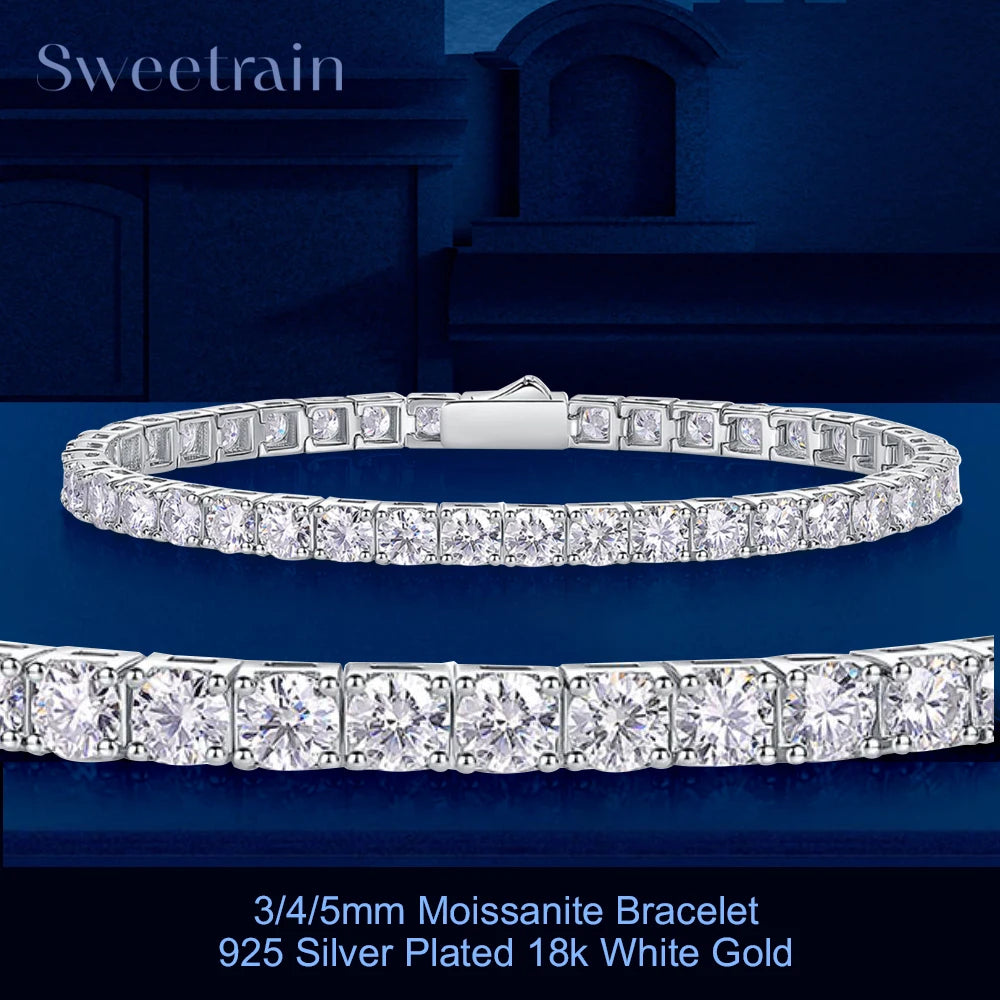 Dainty Full Moissanite Tennis Bracelet 18k Gold Plated 925 Sterling Silver D Color Lab Created Diamond Bracelet for Women