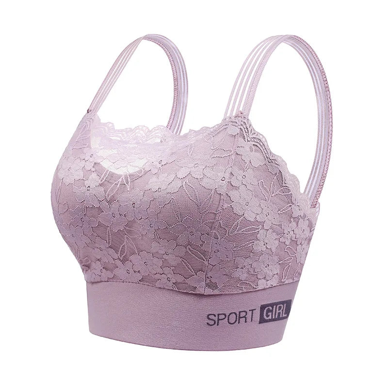 1 Piece Contrast Lace Wireless Bra, Comfy & Elegant