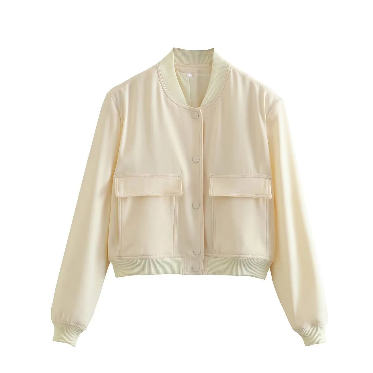 Jacket Coat White Button Baseball Aviator Long Sleeve Crop Outerwear