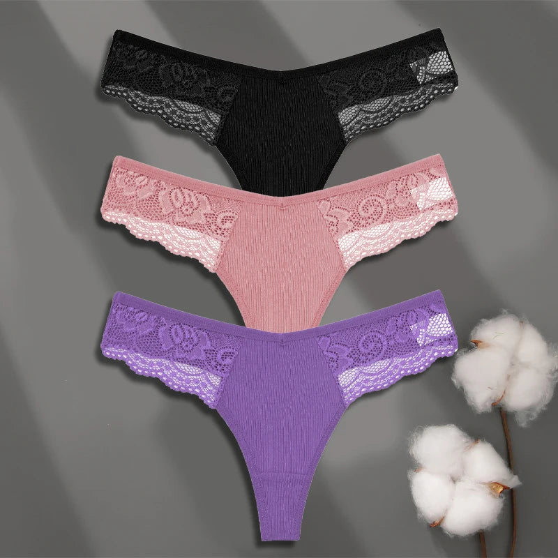 3Pcs Women's Cotton Underwear-Sexy Solid Color Low Waist