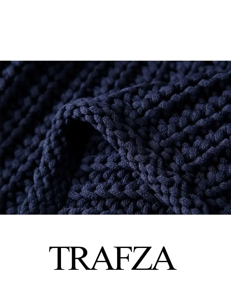 TRAFZA Knitted Cardigan For Women Casual Button O-Neck Long Sleeve