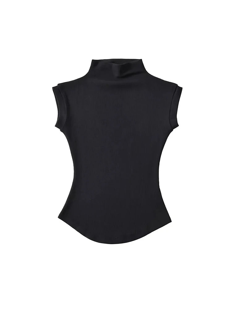 Sexy Turtleneck Sleeveless T-Shirts Tops Solid Slim