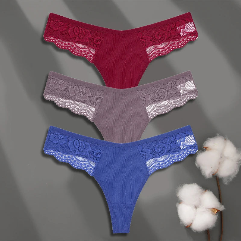 3Pcs Women's Cotton Underwear-Sexy Solid Color Low Waist