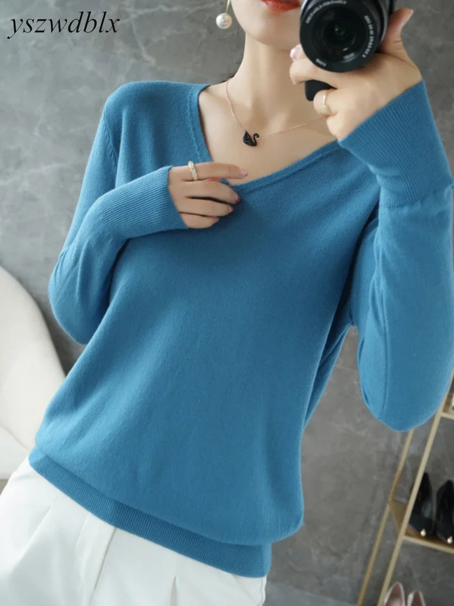 V-neck Sweaters Knitted Pullovers