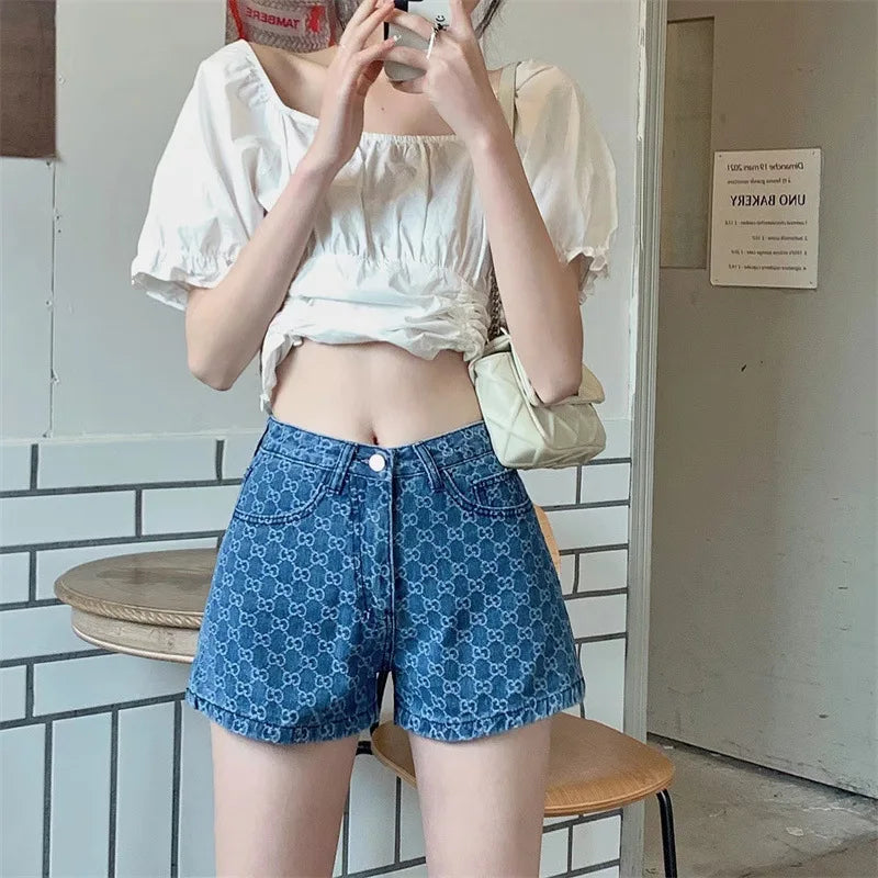 Denim Shorts for Women Korean Fashion High Waist