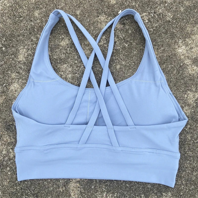 Solid Color Fitness sport Bra Women Cross soft high