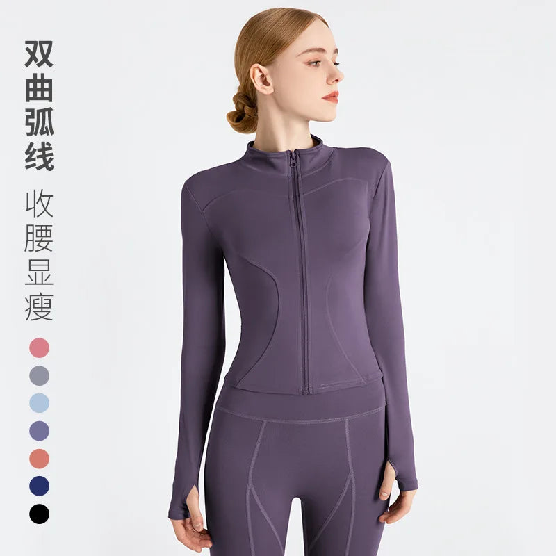 S-3XL Women's Tracksuit Jacket Slim Fit Long Sleeved Fitness Coat Yoga Tops With Thumb Holes Gym Jacket Workout Sweatshirts2024