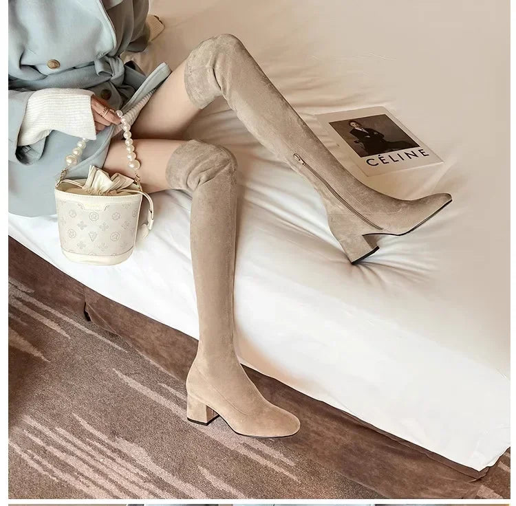 Elastic Long Faux Suede Boots Woman Over-the-knee Boots