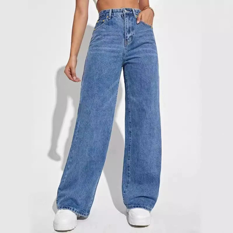 wide leg pants slimming high waist all-match jeans for women