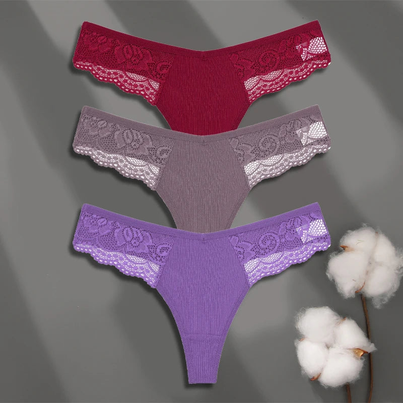 3Pcs Women's Cotton Underwear-Sexy Solid Color Low Waist