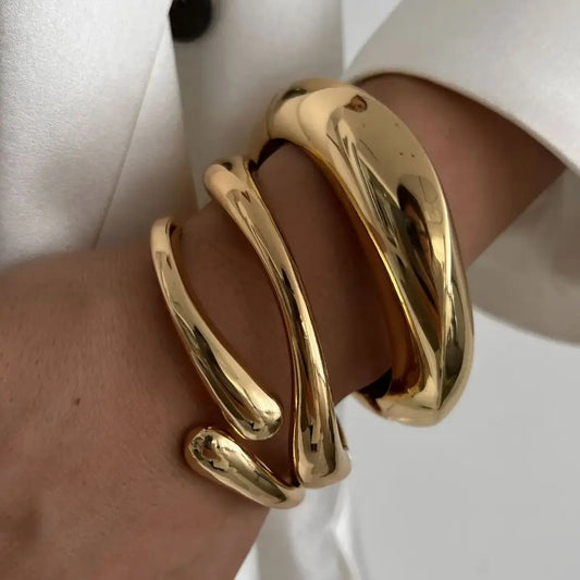 3 Styles Vintage Hip Hop Metal  Gold Silver Color Bangles For Women