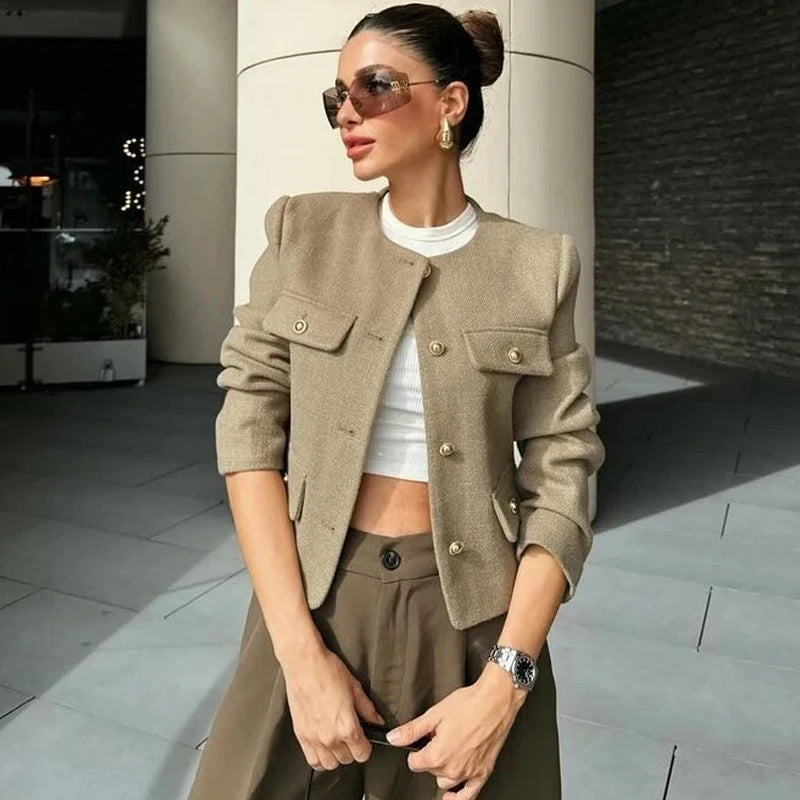 TRAF Woman Outerwears  Long Sleeve Cropped Jacket