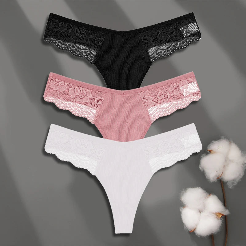 3Pcs Women's Cotton Underwear-Sexy Solid Color Low Waist