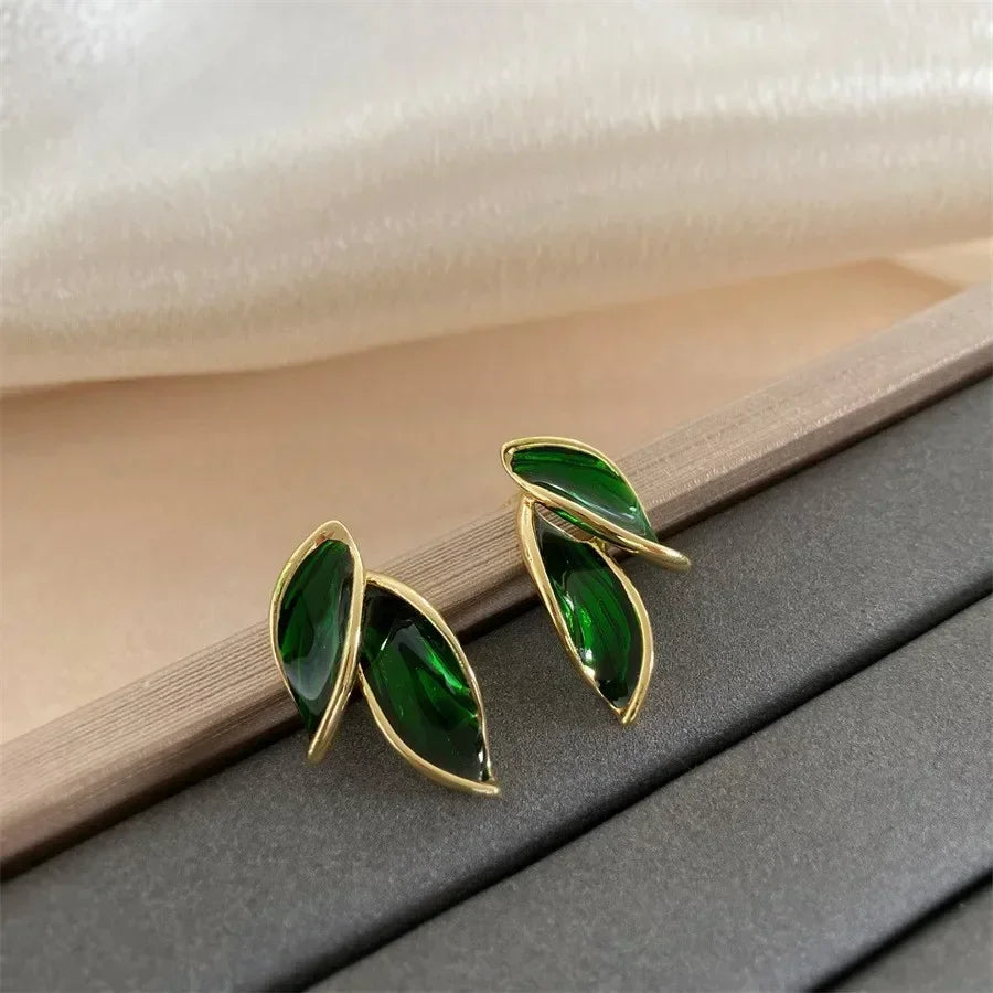 Grey Leaf Stud Earrings for Women 2024 Fashion Jewelry