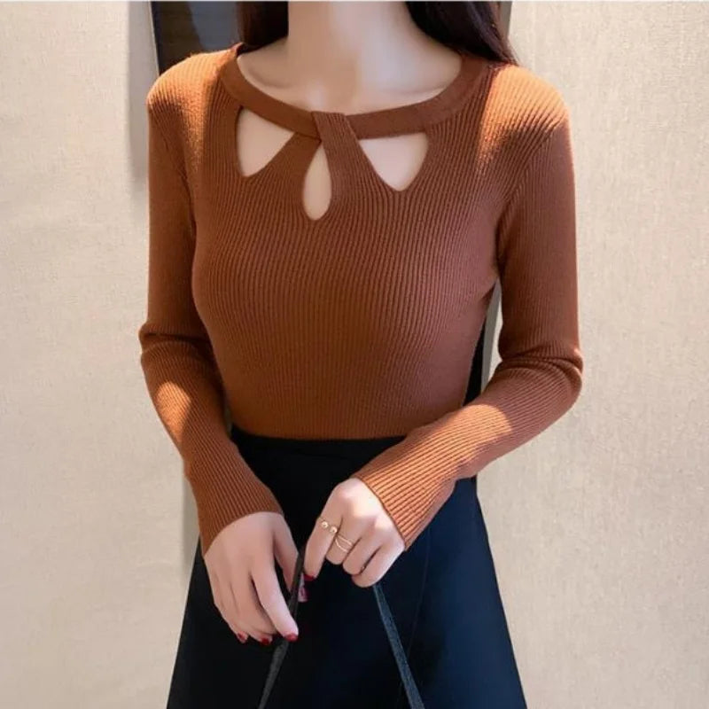 Sexy Women Sweater O-neck Knitted Tops Pullover Slim