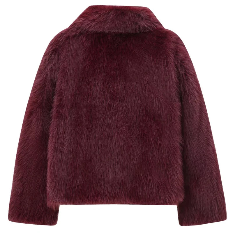 Women's Fur Coat Burgundy Bomber Jacket