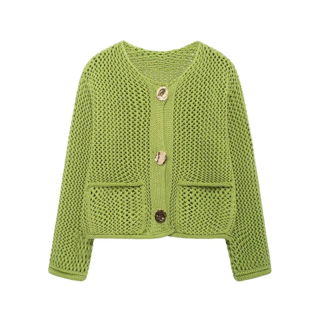 TRAF Autumn Winter Knitted Cardigans  Casual Button Long Sleeve