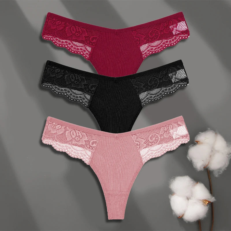 3Pcs Women's Cotton Underwear-Sexy Solid Color Low Waist