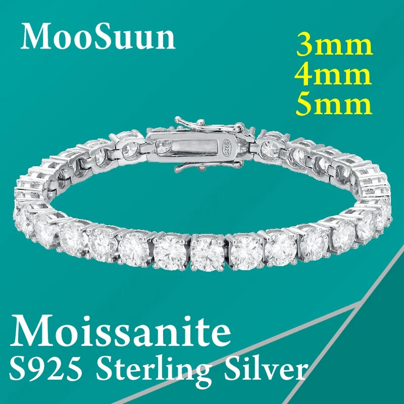 3- 4- 5mm Moissanite Diamond Tennis Bracelet for Women  S925 Sterling Silver