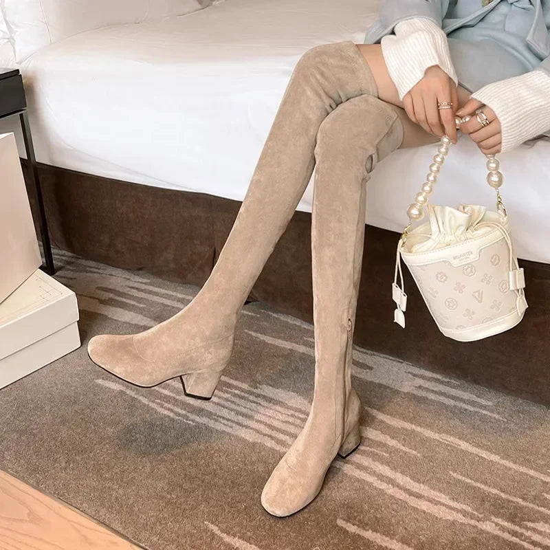 Elastic Long Faux Suede Boots Woman Over-the-knee Boots